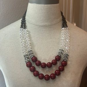 Red Layered Transparent Beaded Necklace